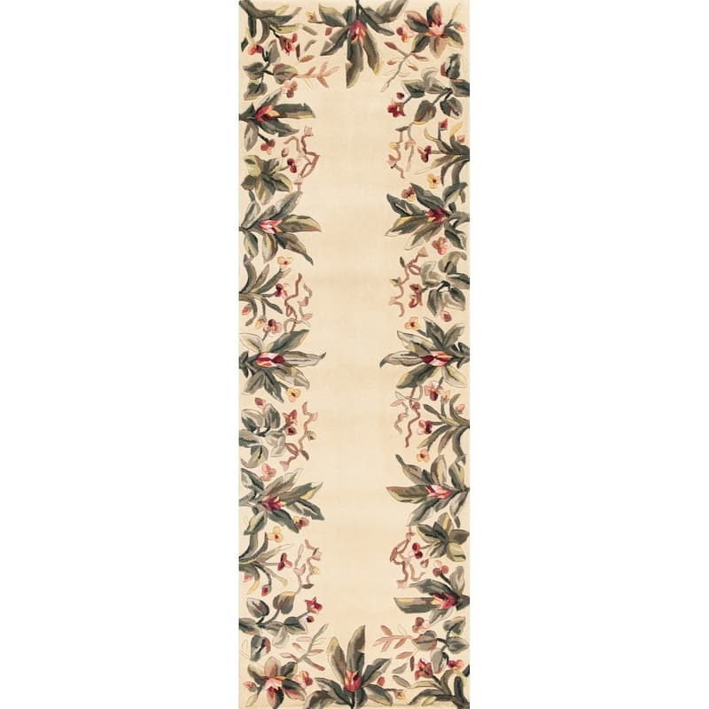 KAS Emerald Hand-tufted Wool Tropical Border Area Rug