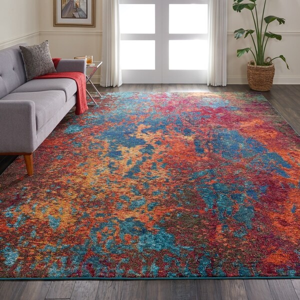 Shop Nourison Celestial Atlantic Blue and Red Abstract Area Rug - 9' x ...