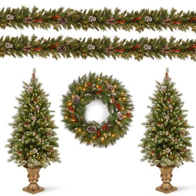 National Tree Company Pre-lit Frosted Tree, Wreath, and Garland Set - N/A