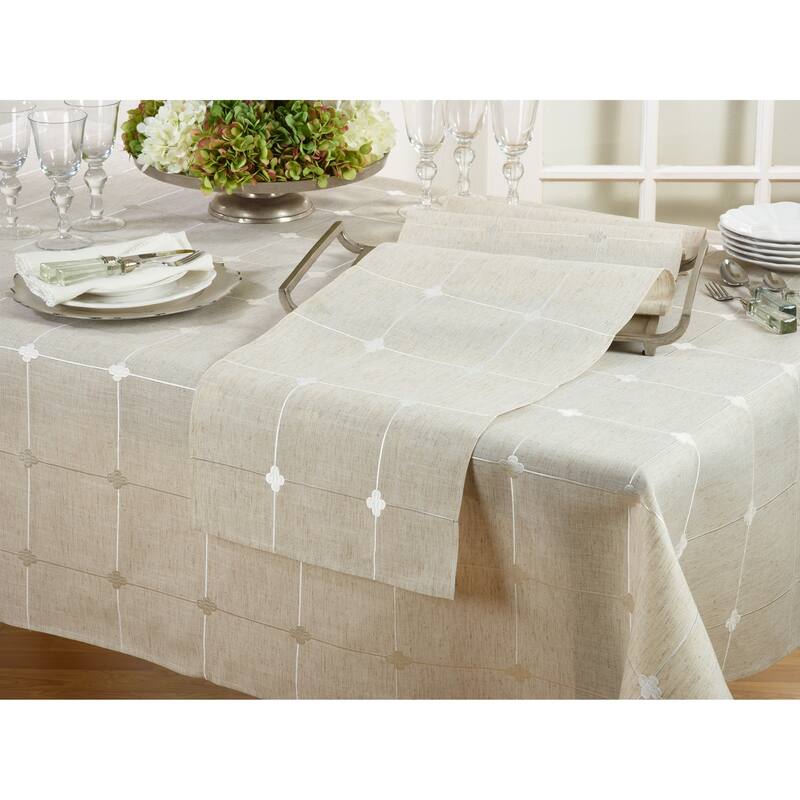 Poly Blend Table Runner With Embroidered Check Pattern