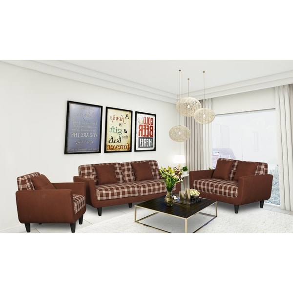 Grace Mid Century Plaid Linen Fabric Upholstered Sofa Set Grace Mid Century Plaid Linen Fabric Upholstered Sofa Set