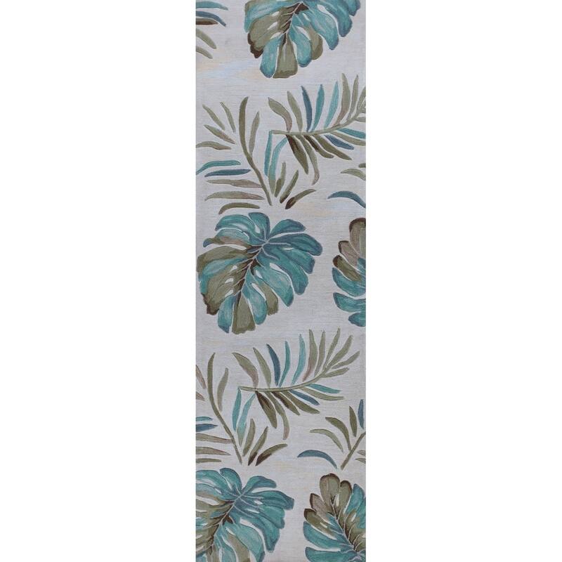 Porch & Den Zellis Ivory Palm Leaf Pattern Lanai Rug
