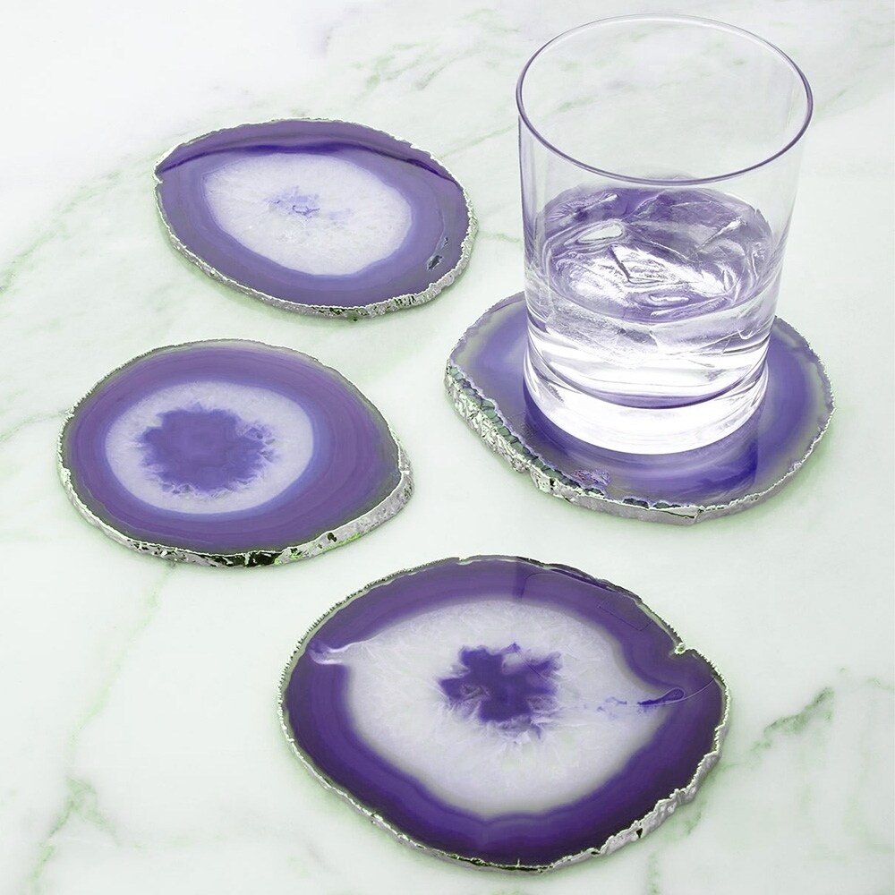 Modern Home Set of 4 Natural Agate Stone Coasters - Pink