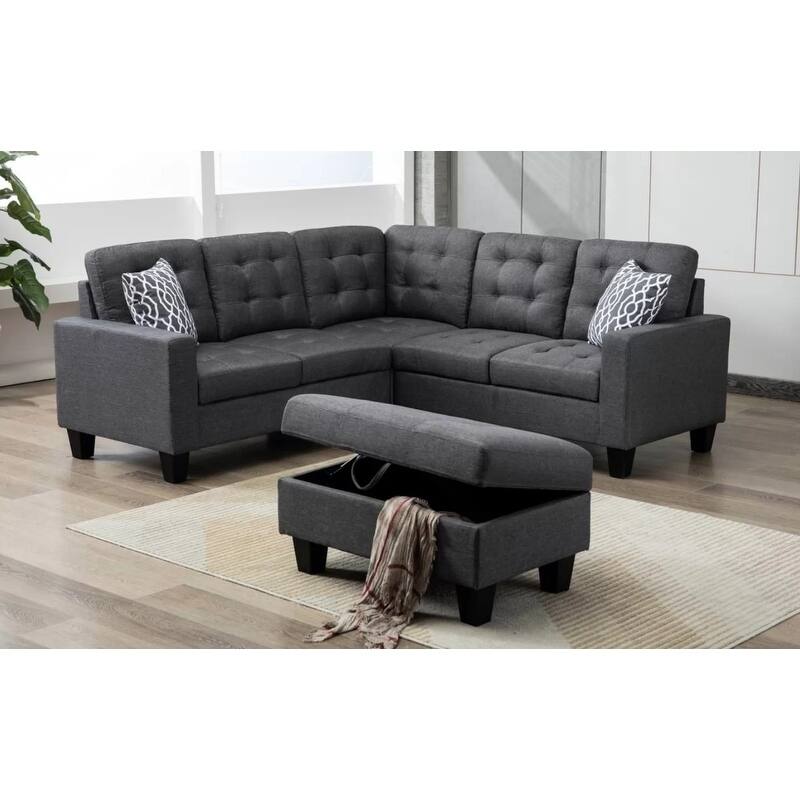 Modern Linen Fabric Sectional Sofa with Ottoman