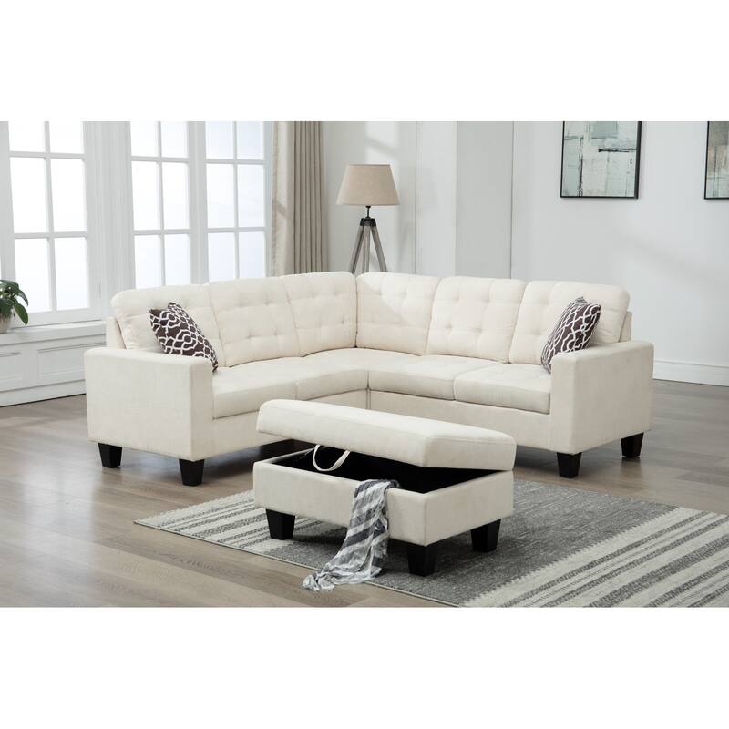 Modern Linen Fabric Sectional Sofa with Ottoman