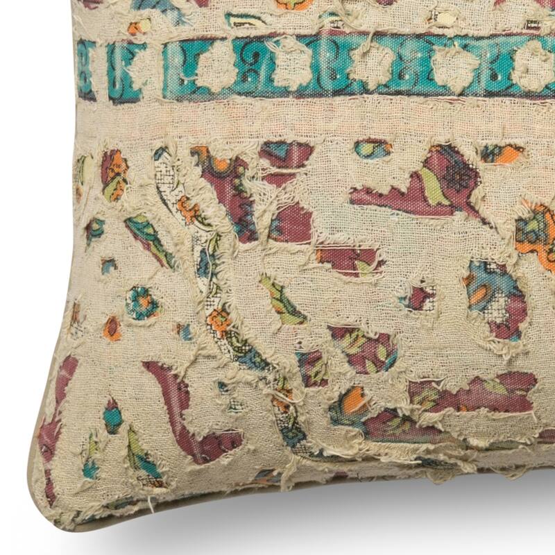 Distressed Khaki Cut-out Cotton 13 x 21 Throw Pillow