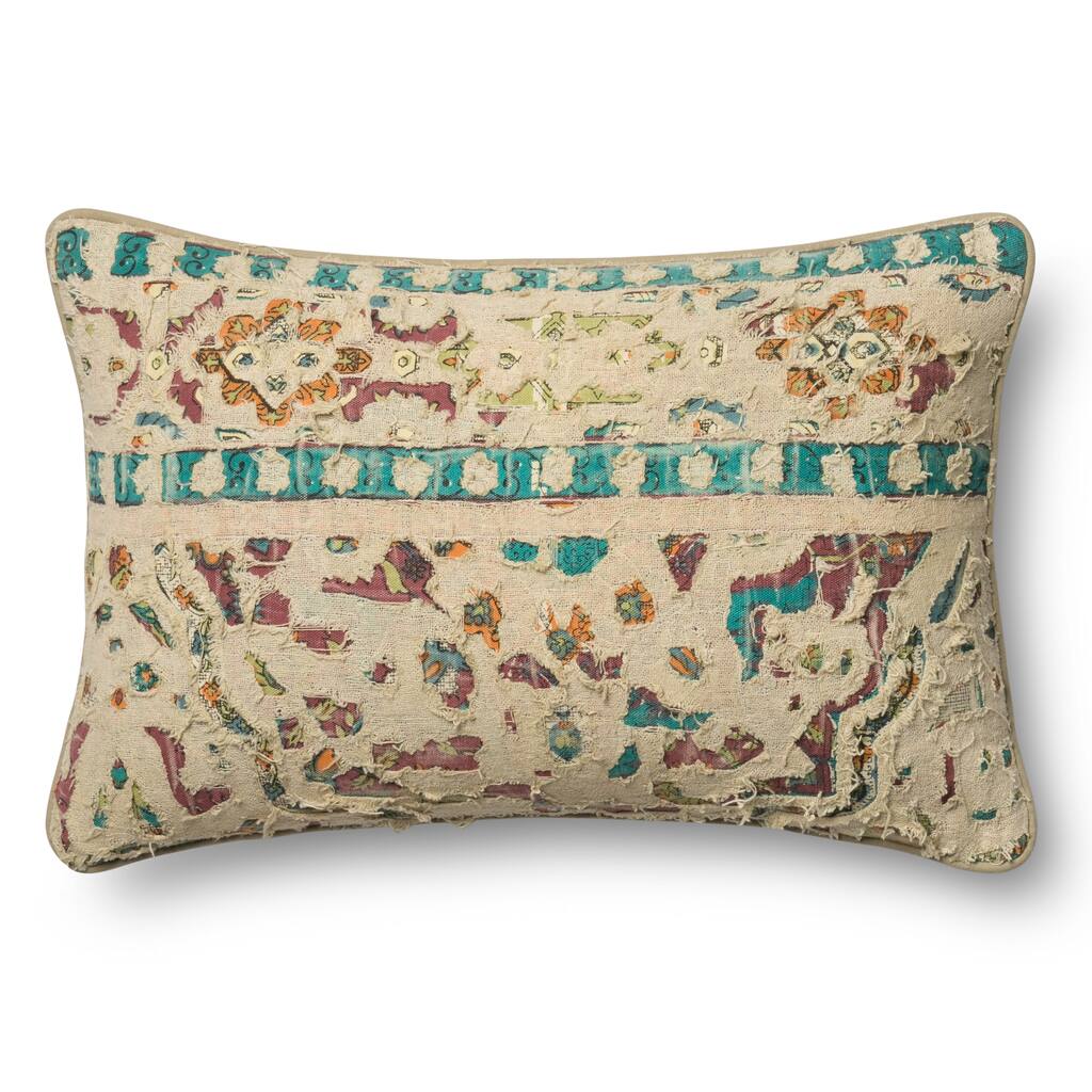 Distressed Khaki Cut-out Cotton 13 x 21 Throw Pillow