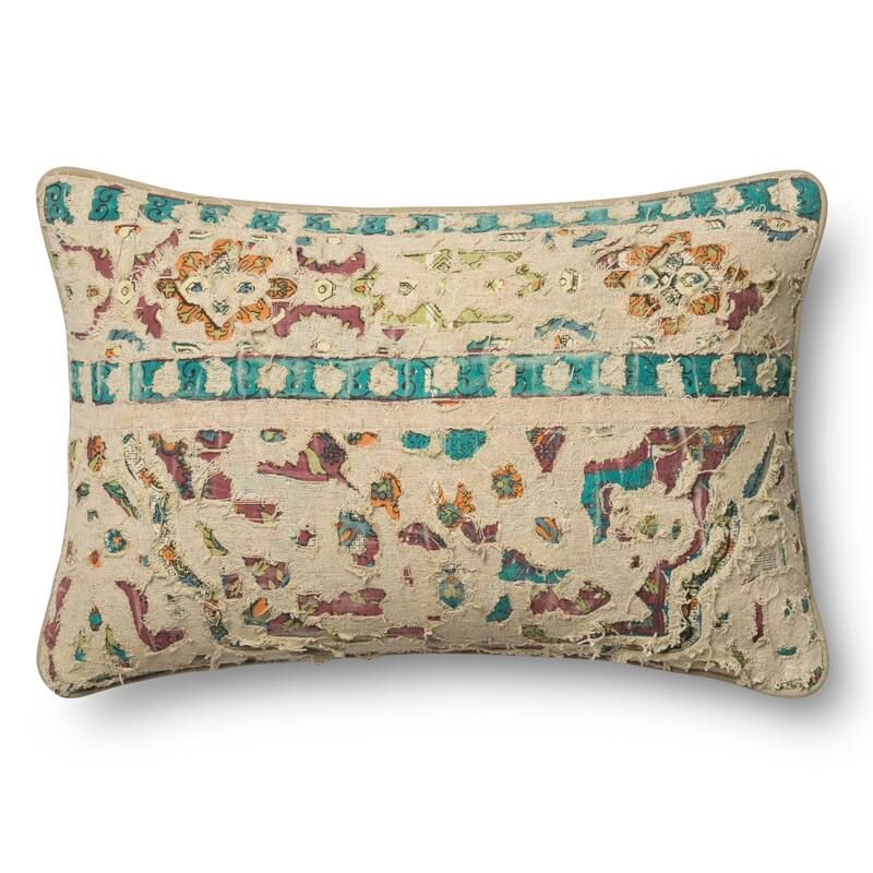 Distressed Khaki Cut-out Cotton 13 x 21 Throw Pillow