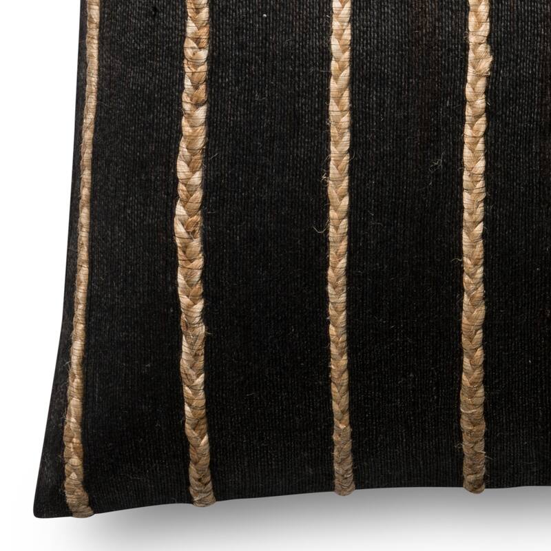 Modern Braided Stripe Jute/ Cotton 22-inch Pillow Cover