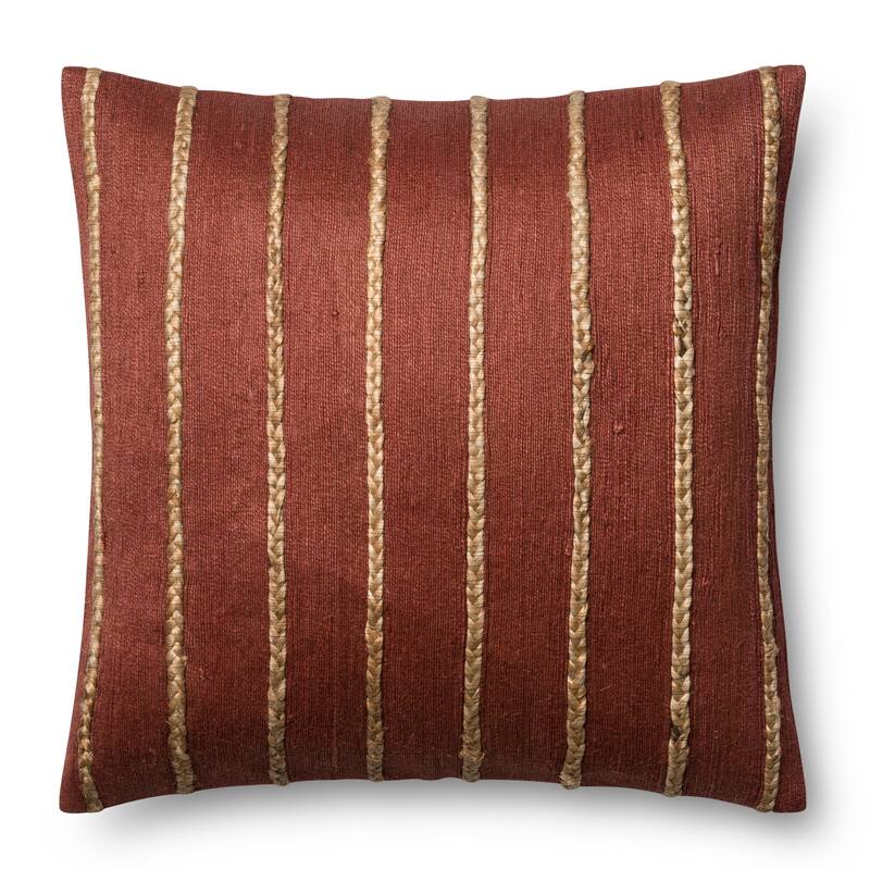 Modern Braided Stripe Jute/ Cotton 22-inch Pillow Cover - Rust