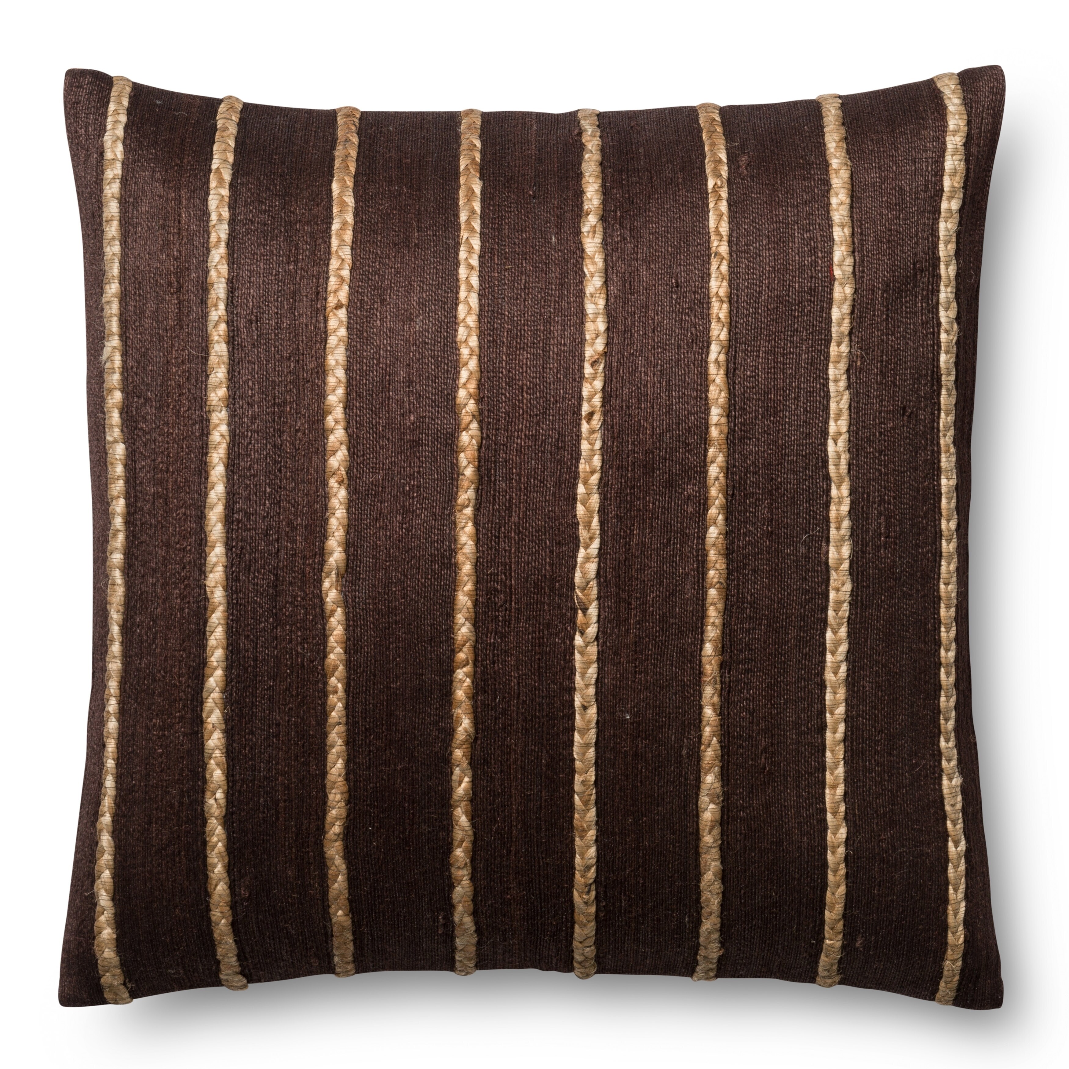 Modern Braided Stripe Jute/ Cotton 22-inch Pillow Cover