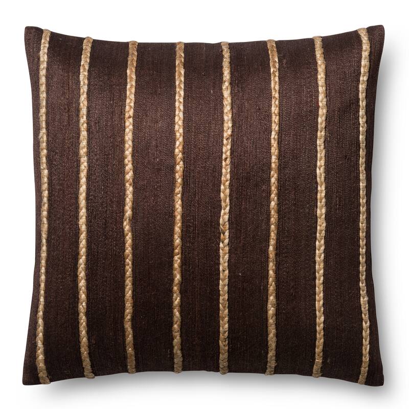 Modern Braided Stripe Jute/ Cotton 22-inch Pillow Cover - Brown