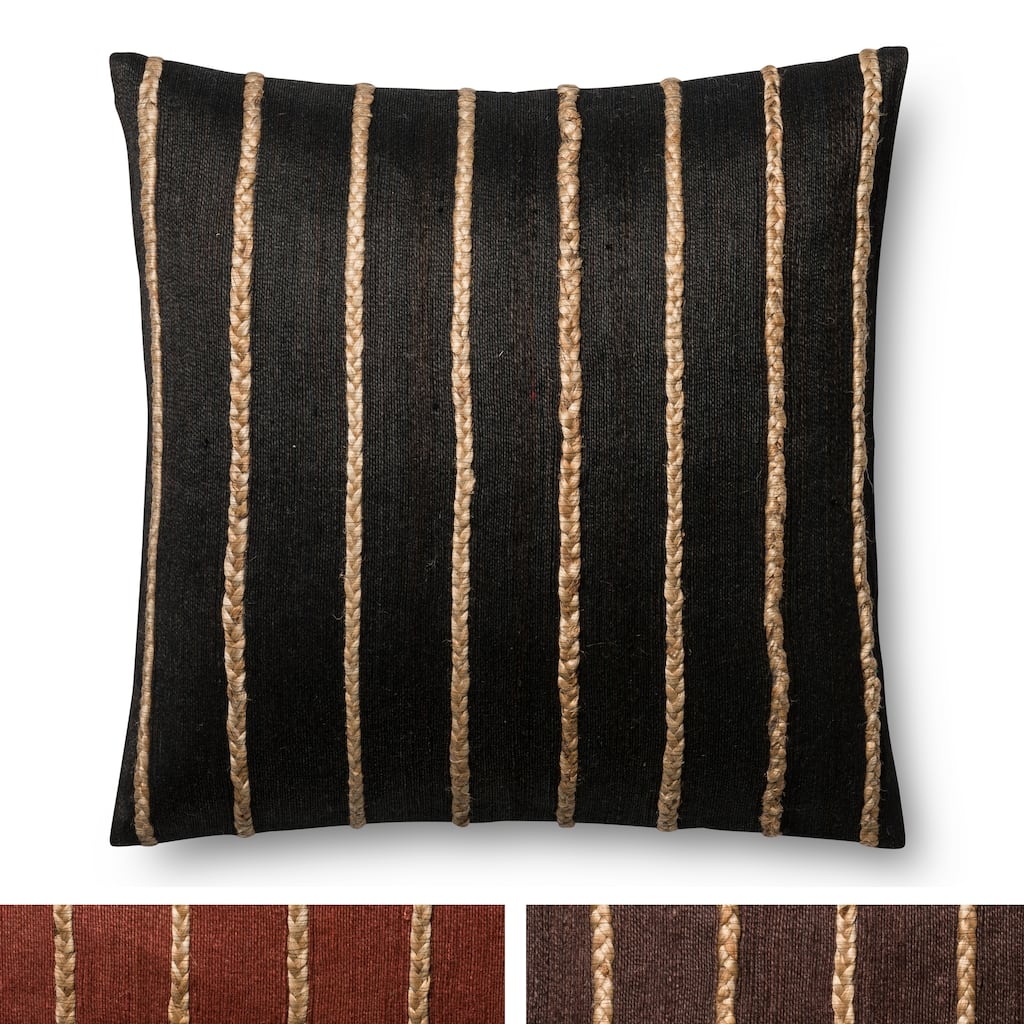 Modern Braided Stripe Jute/ Cotton 22-inch Pillow Cover