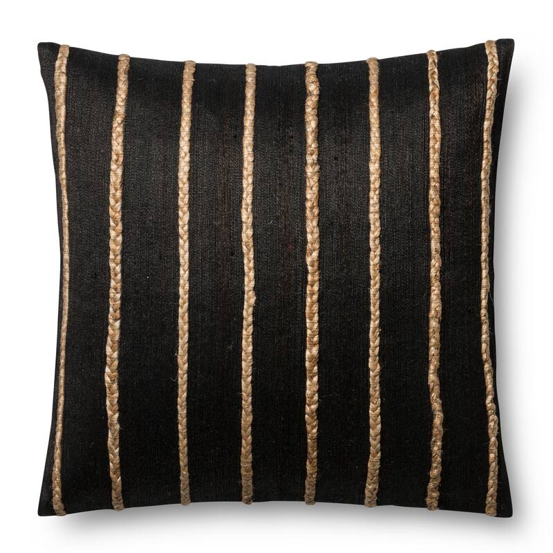 Modern Braided Stripe Jute/ Cotton 22-inch Pillow Cover