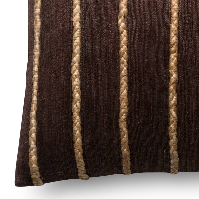 Modern Braided Stripe Jute/ Cotton 22-inch Pillow Cover