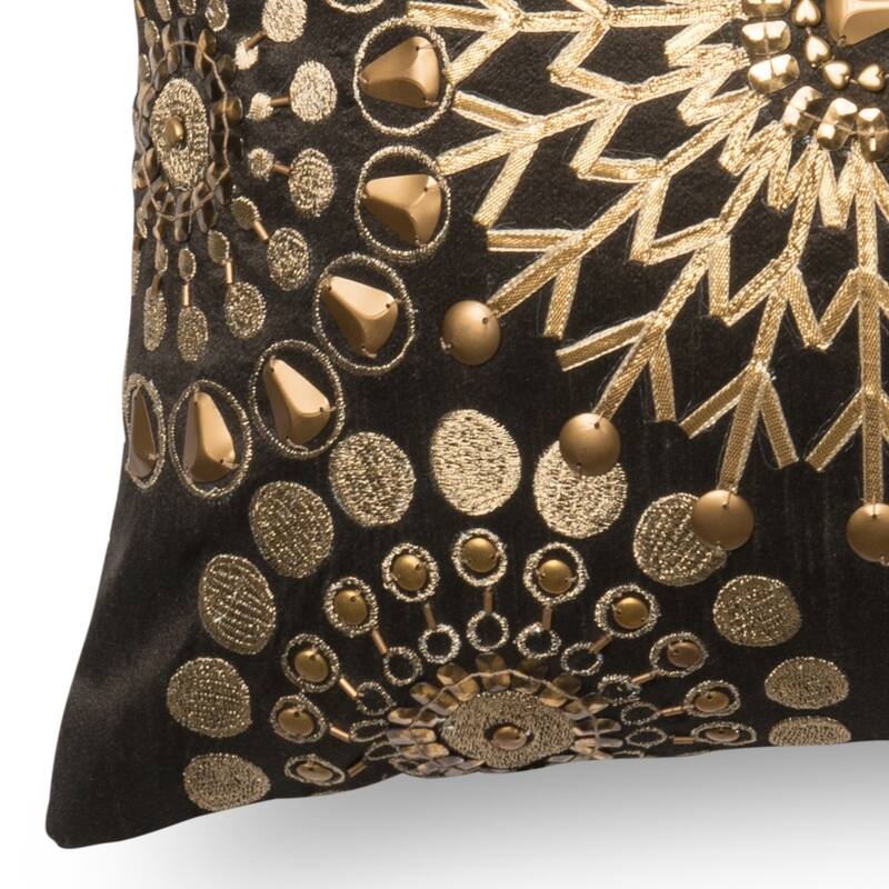 Beaded Brown/ Gold Embroidered Medallion 13 x 21 Pillow Cover