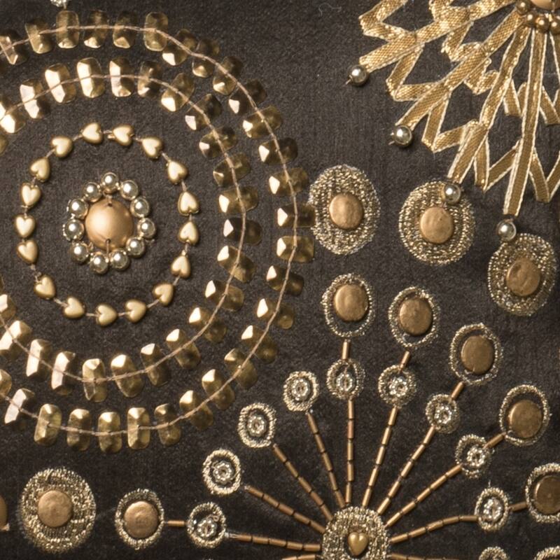 Beaded Brown/ Gold Embroidered Medallion 13 x 21 Pillow Cover