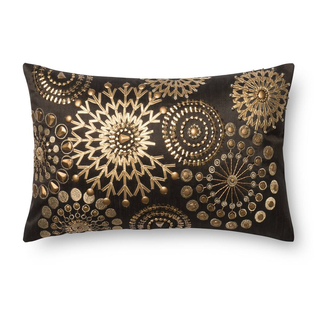 Beaded Brown/ Gold Embroidered Medallion 13 x 21 Pillow Cover