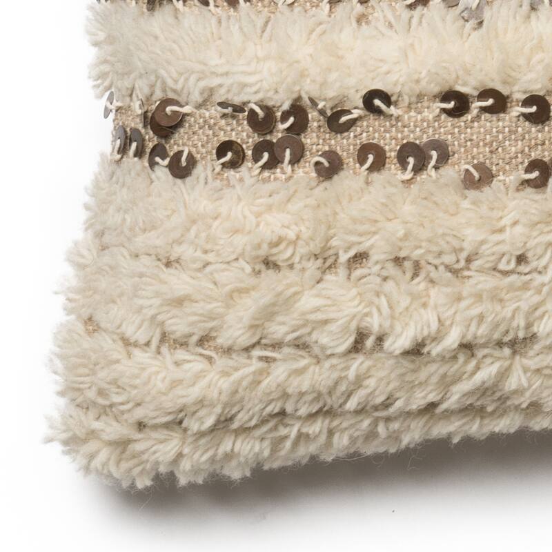 Shag Ivory Sequin Wool/ Cotton 13 x 21 Pillow Cover