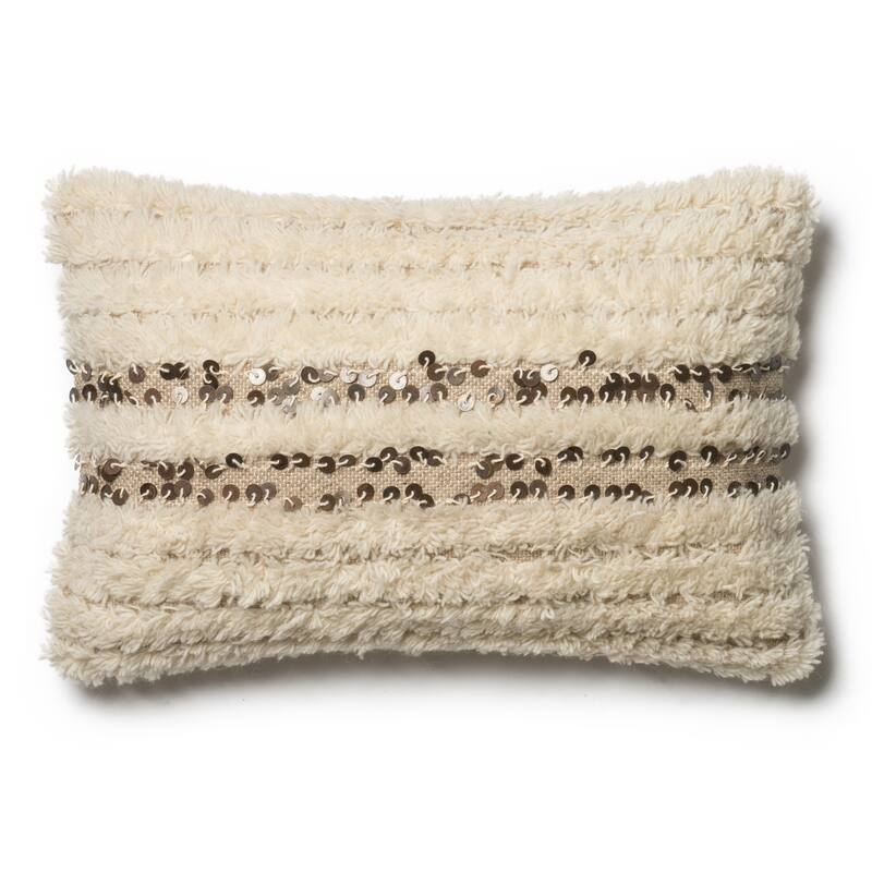 Shag Ivory Sequin Wool/ Cotton 13 x 21 Pillow Cover