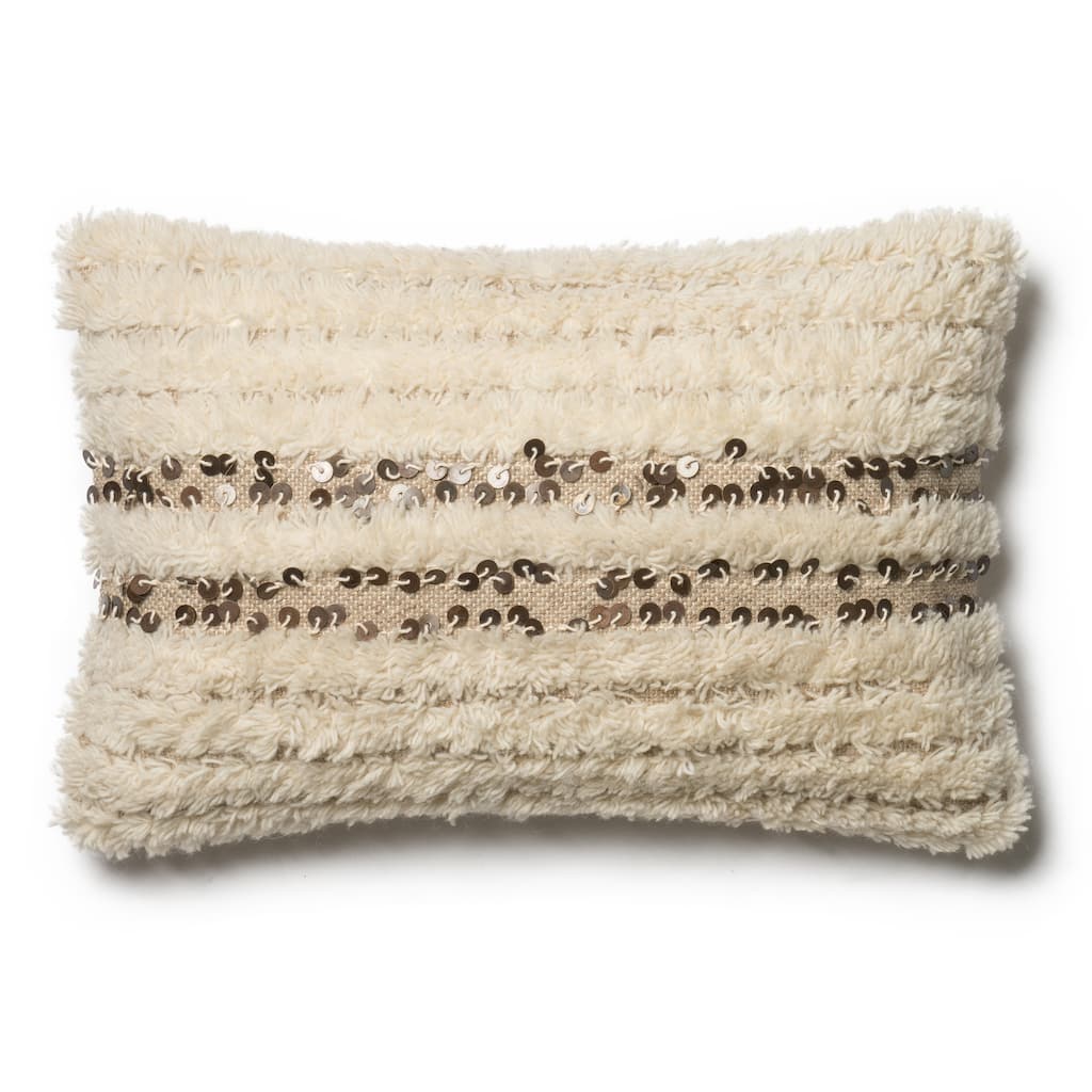 Shag Ivory Sequin Wool/ Cotton 13 x 21 Pillow Cover