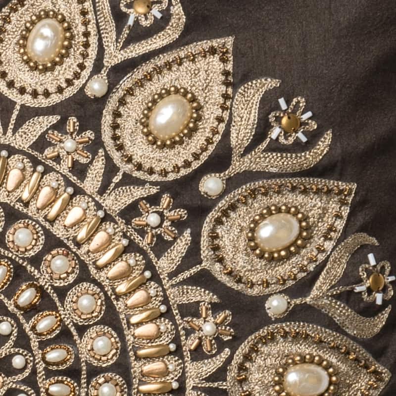 Beaded Brown/ Gold Embroidered Medallion 18-inch Pillow Cover