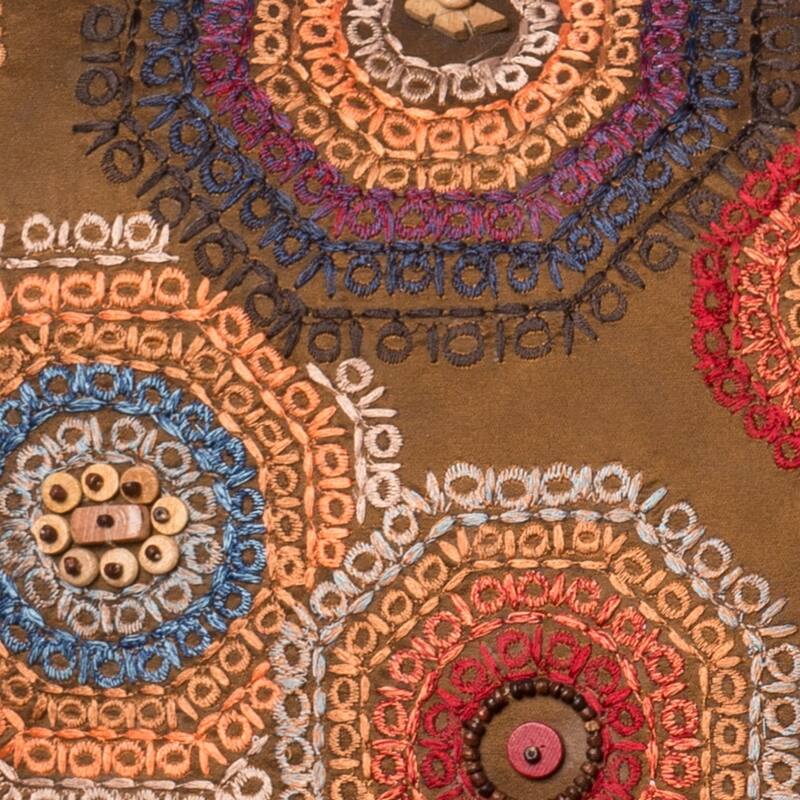 Embroidered Brown/ Multi Beaded 18-inch Pillow Cover