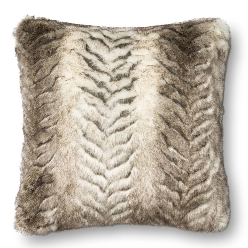 Faux-fur Grey/ White 22-inch Pillow Cover