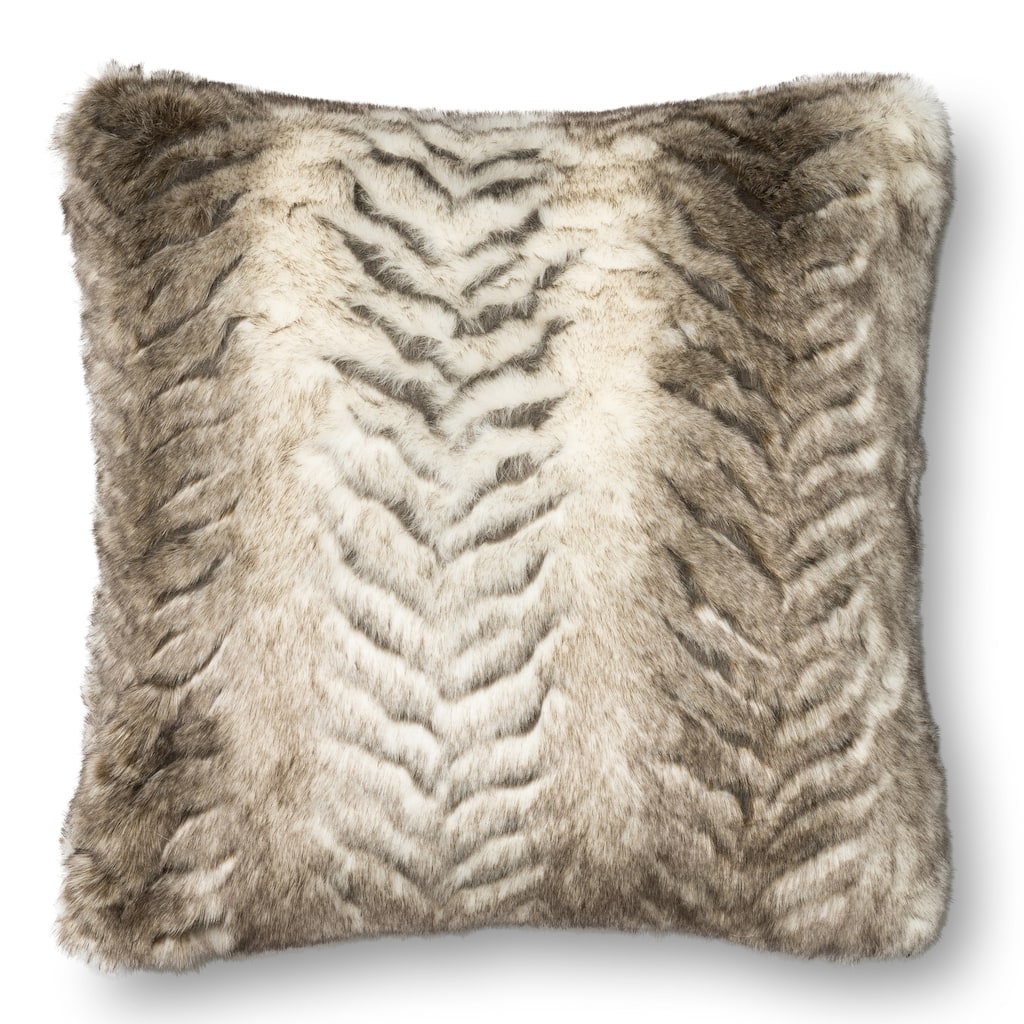 Faux-fur Grey/ White 22-inch Pillow Cover