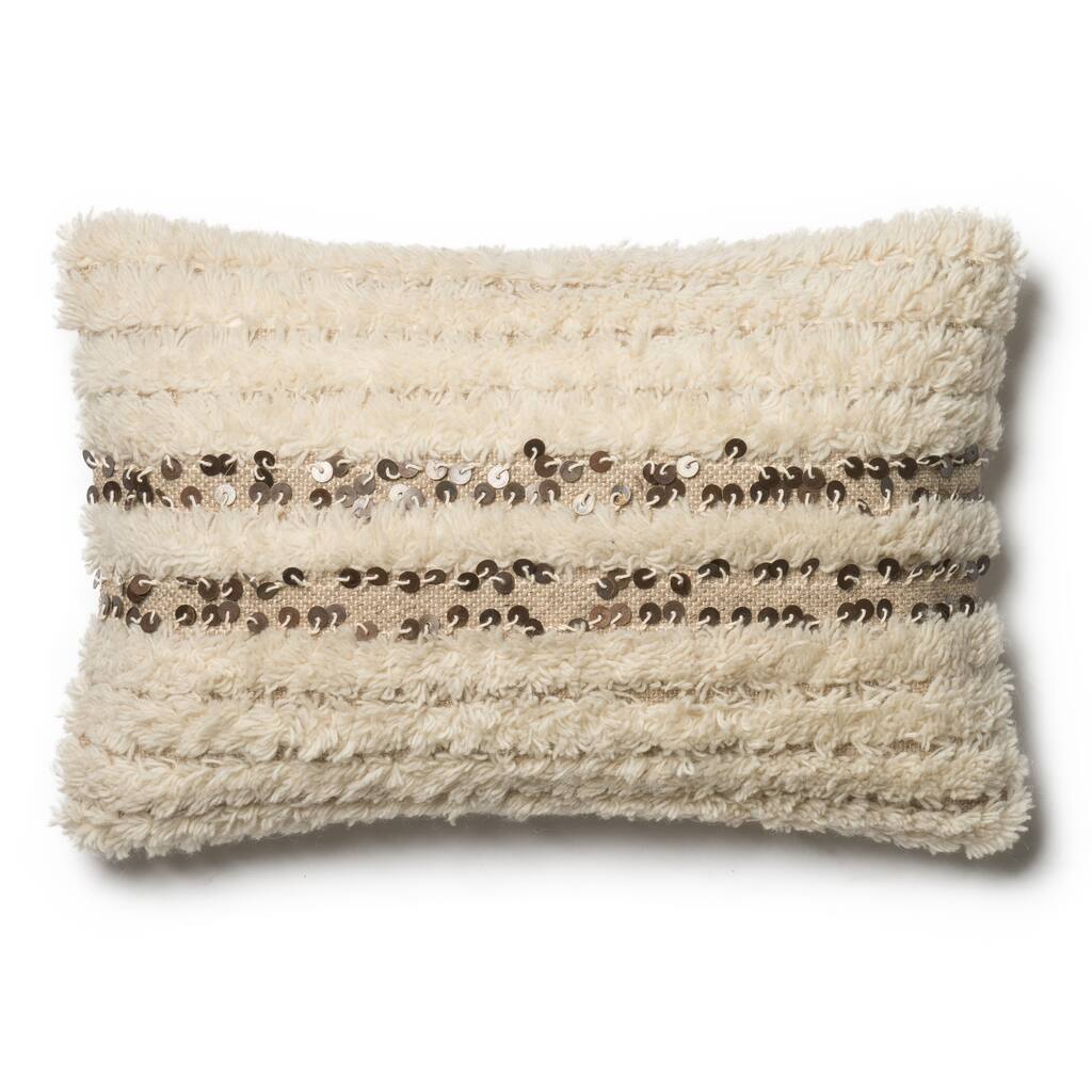 Shag Ivory Sequin Wool/ Cotton 13 x 21 Throw Pillow