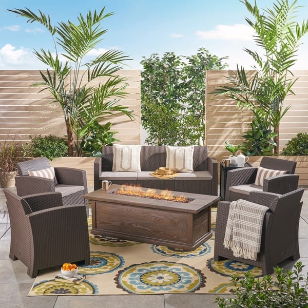 Shop St John S Outdoor 7 Seater Wicker Print Chat Set With Fire