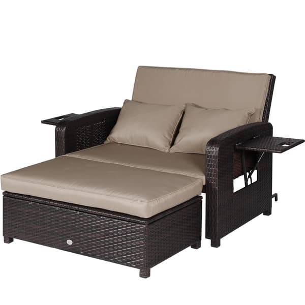 Outdoor Loveseat Recliner 2 Piece Rattan Resin Storage Arm Outdoor Loveseat Recliner 2 Piece