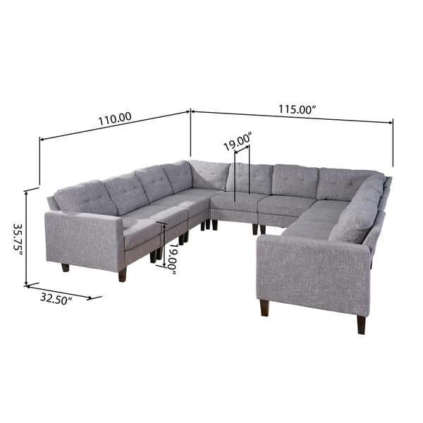 dimension image slide 1 of 2, Delilah Mid Century Modern U-Shaped Sectional Sofa Set(Set 0f 10) by Christopher Knight Home