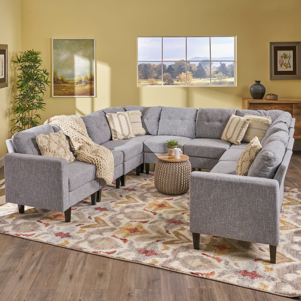 Delilah Mid Century Modern U-Shaped Sectional Sofa Set(Set 0f 10) by Christopher Knight Home