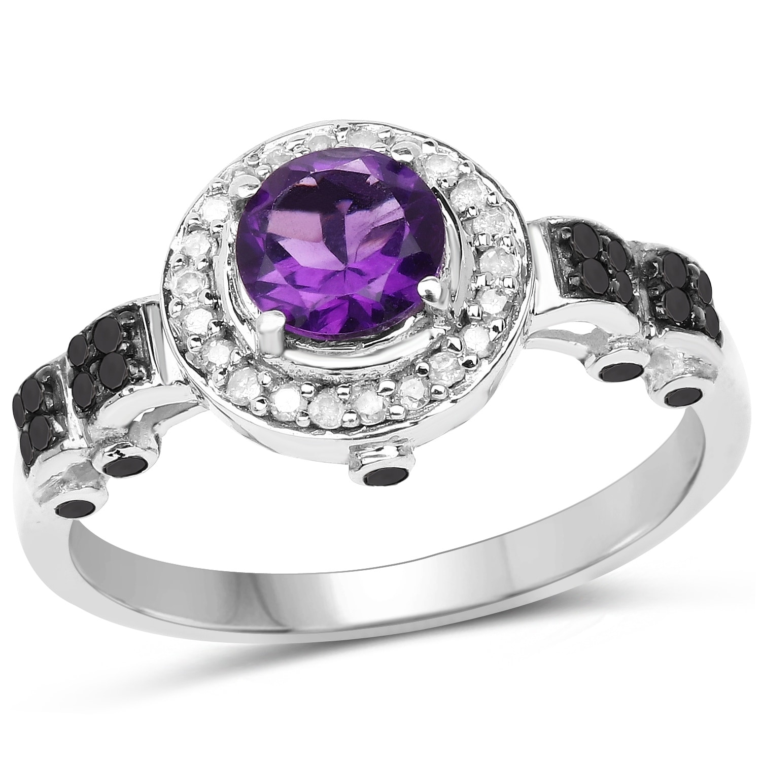 1 Ct Amethyst /& Diamond Round Ring .925 Sterling Silver