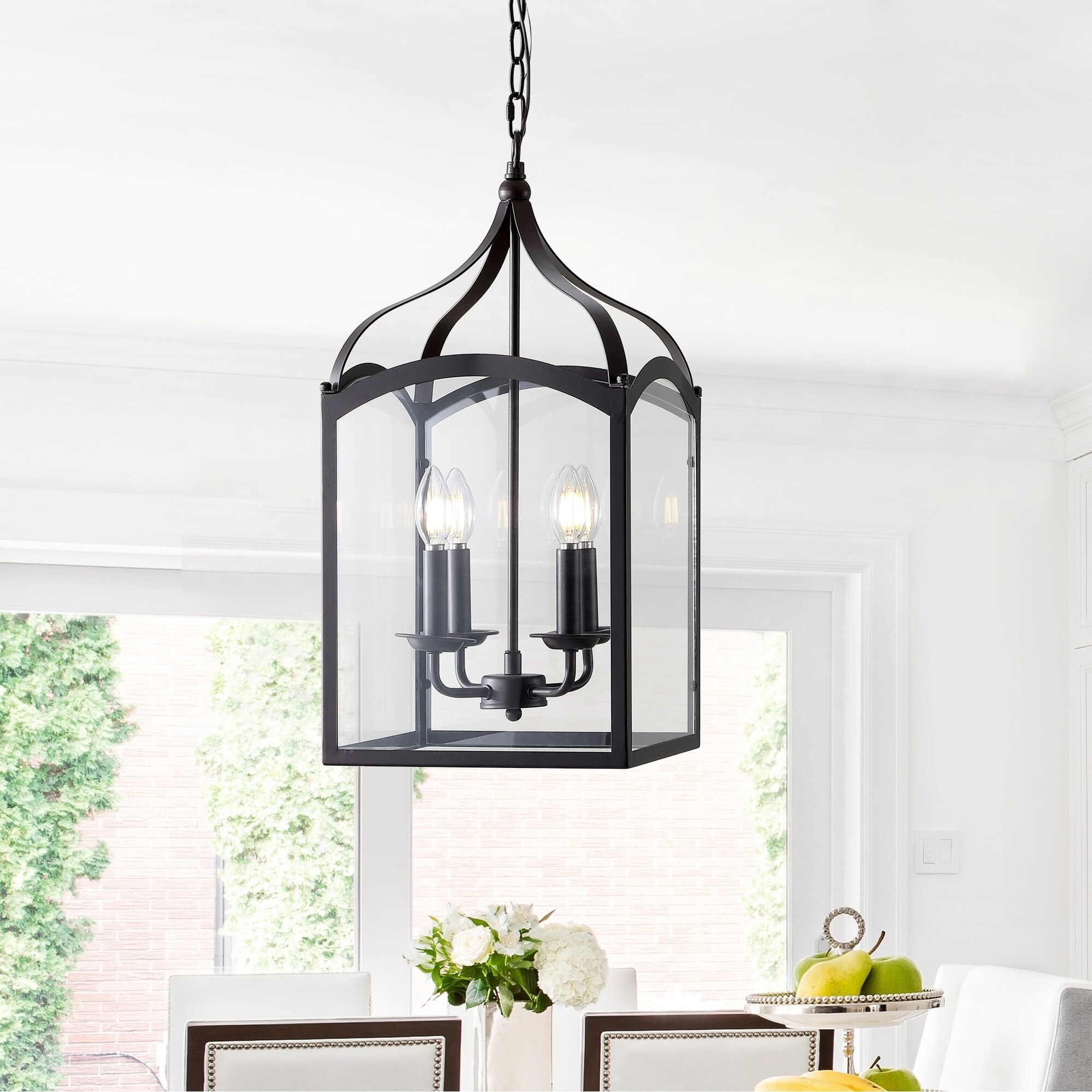 Ruth 11" 4-light Lantern Metal/Glass LED Pendant, Oil Rubbed Bronze by JONATHAN  Y - Chandeliers For Bedrooms by Overstock.com