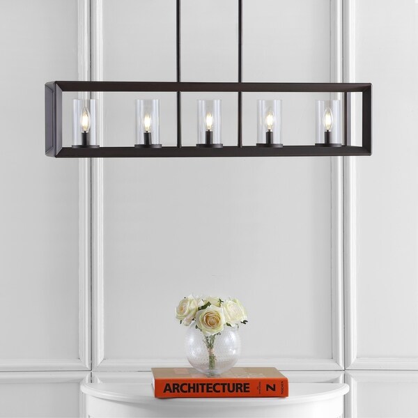 Anna 38.5" Linear 5-light Metal/Glass LED Pendant, Oil Rubbed Bronze by JONATHAN Y