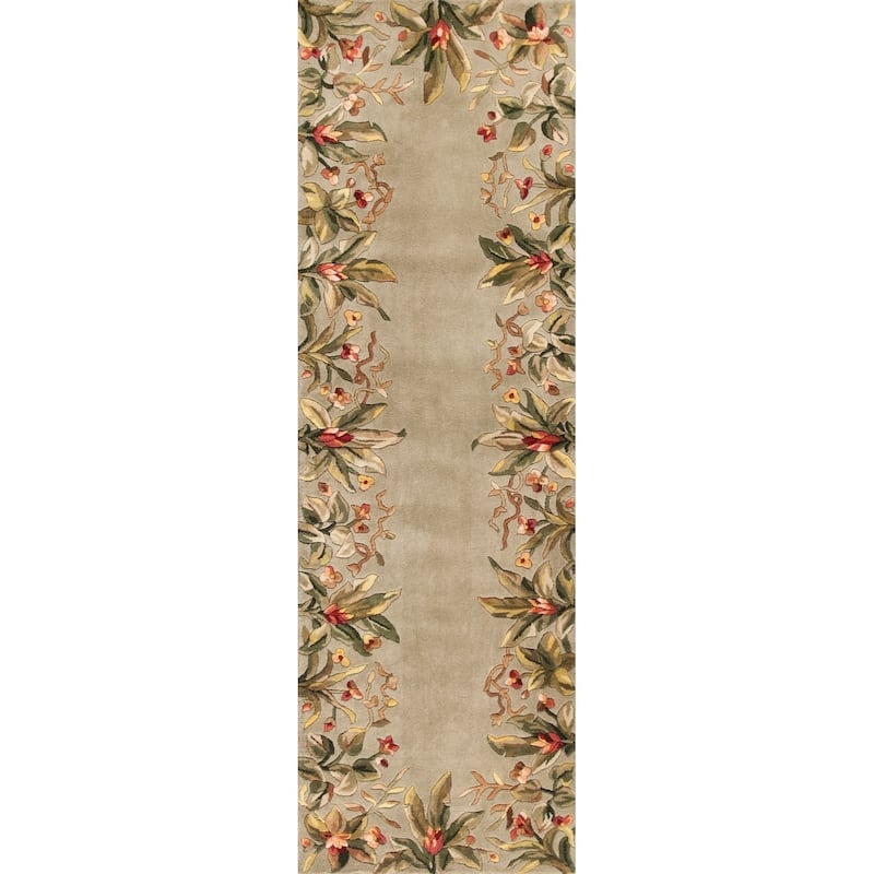 KAS Emerald Hand-tufted Wool Tropical Border Area Rug