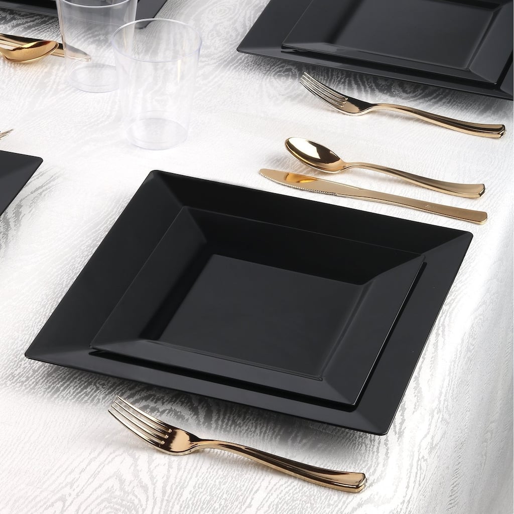Large Square Disposable Plastic Dinnerware Party Package - For Party's and Weddings