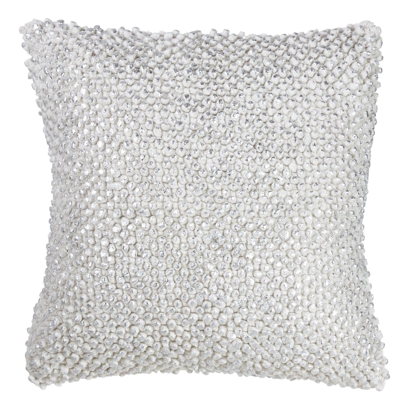 Foil Printed Knotted Nubby Down Filled Cotton Throw Pillow