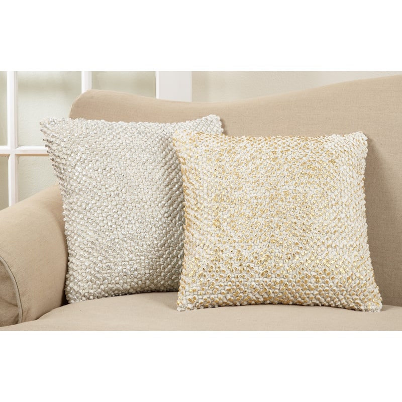 Foil Printed Knotted Nubby Down Filled Cotton Throw Pillow