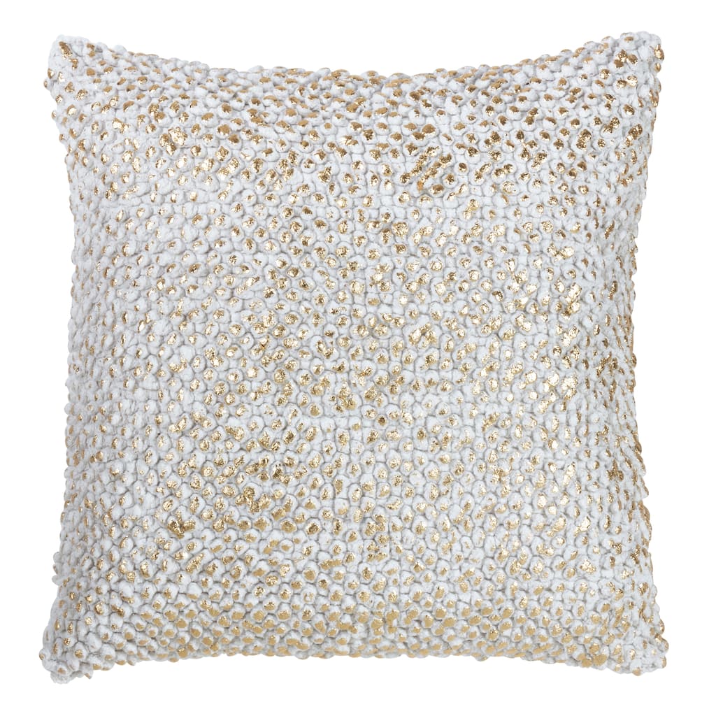 Foil Printed Knotted Nubby Down Filled Cotton Throw Pillow