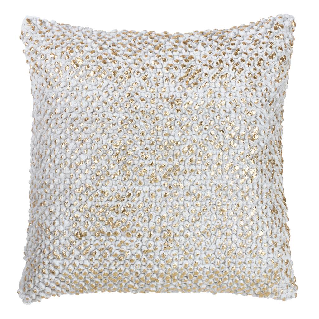 Foil Printed Knotted Nubby Down Filled Cotton Throw Pillow