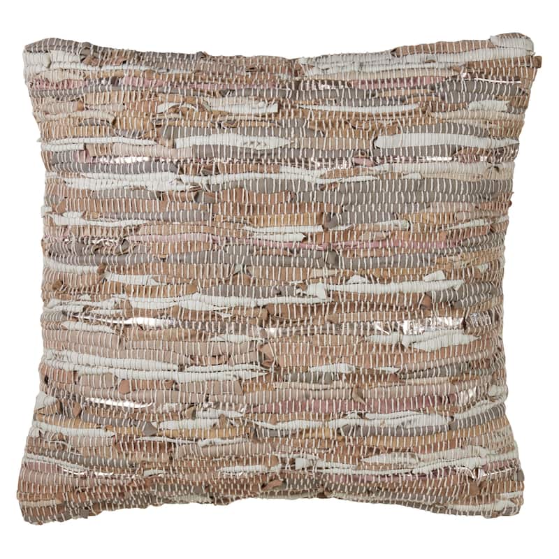 Chindi Woven Leather Down Filled Throw Pillow