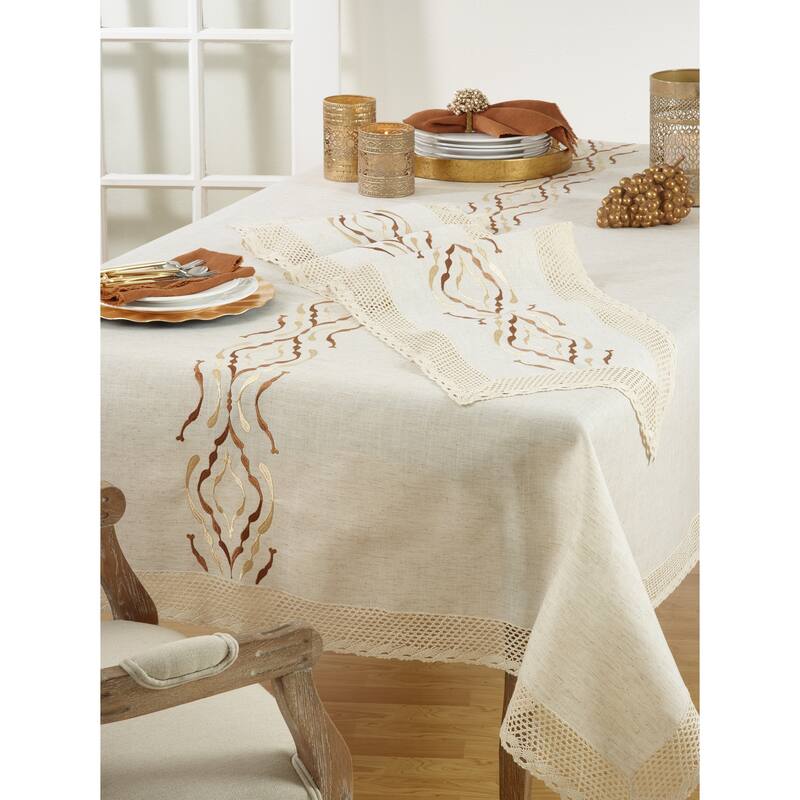 Lace Border Abstract Design Poly Blend Tablecloth