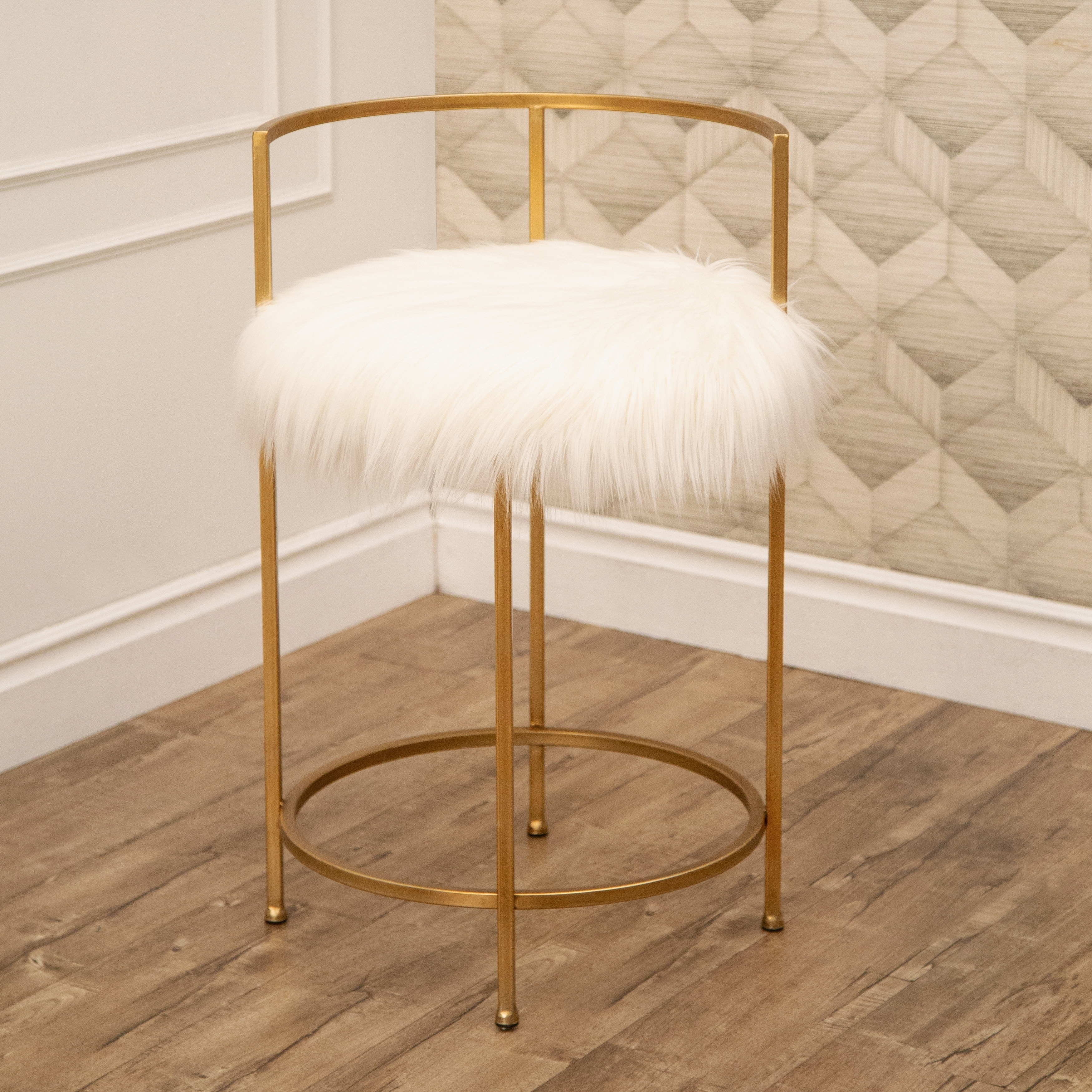 Silver Orchid Banks Faux Fur 30 Inch Counter Stool Single Gold