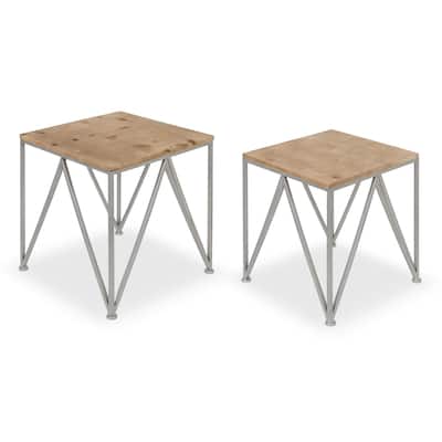 Kate and Laurel Uzma 2-Set Nesting Metal/Wood End Tables