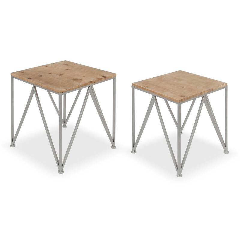 Kate and Laurel Uzma 2-Set Nesting Metal/Wood End Tables - Natural/Silver