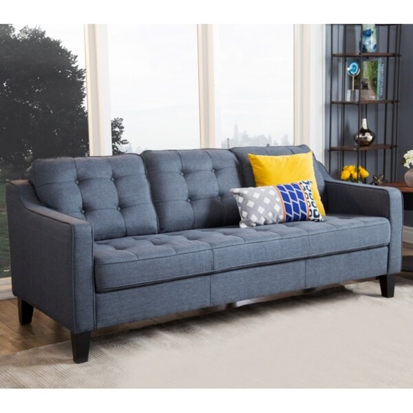 Abbyson Nathan Navy Tufted Fabric Sofa Free Shipping