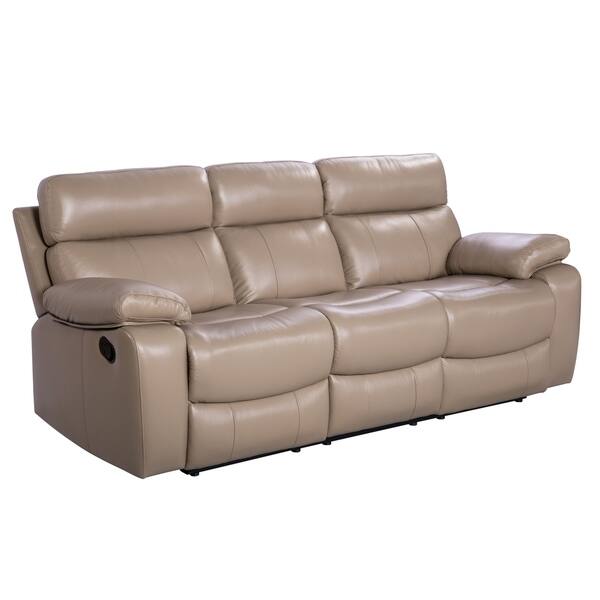 Abbyson Clayton Beige Top Grain Leather Reclining Sofa Beige Top Grain Leather Reclining Sofa